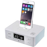 Radio-Reveil-Bluetooth-NFC-FM-Chargeur-Iphone-Smartphone-Android-Blanc-en-charge